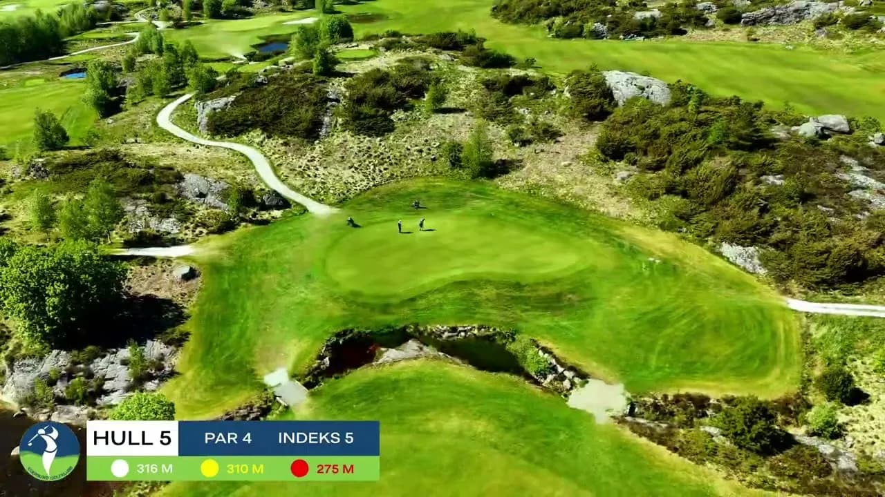 Aerial view of Egersund Golf Club at Maurholen, showing fairways and greens