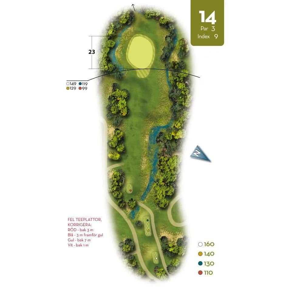 Aerial photo of hole 14 at Elverum Golf Club with strategic bunkers