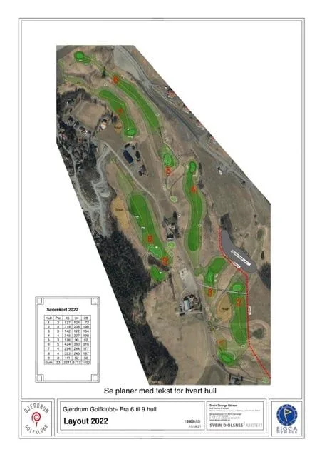 Overview image of Gjerdrum Golf Club's 9-hole golf course in ravine landscape