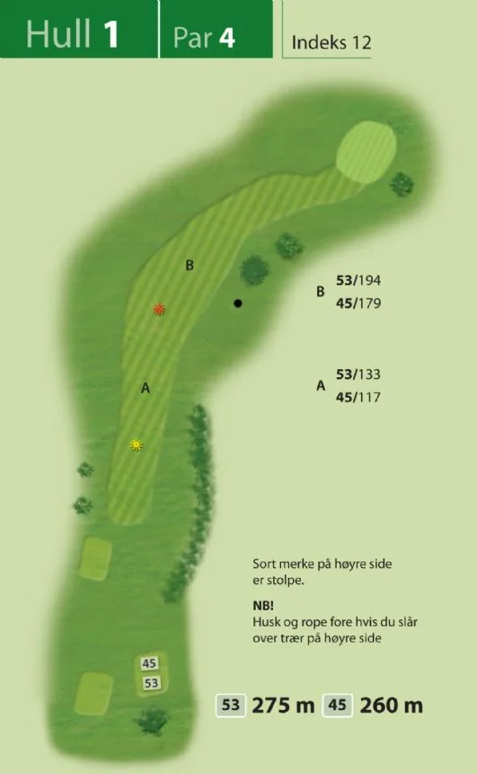 Hole 1 at Gjøvik & Toten Golf Club with course overview and natural terrain