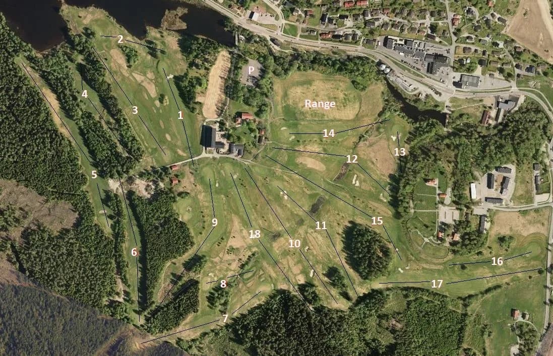 Course map showing overview of the 18-hole course at Østmarka Golf Club