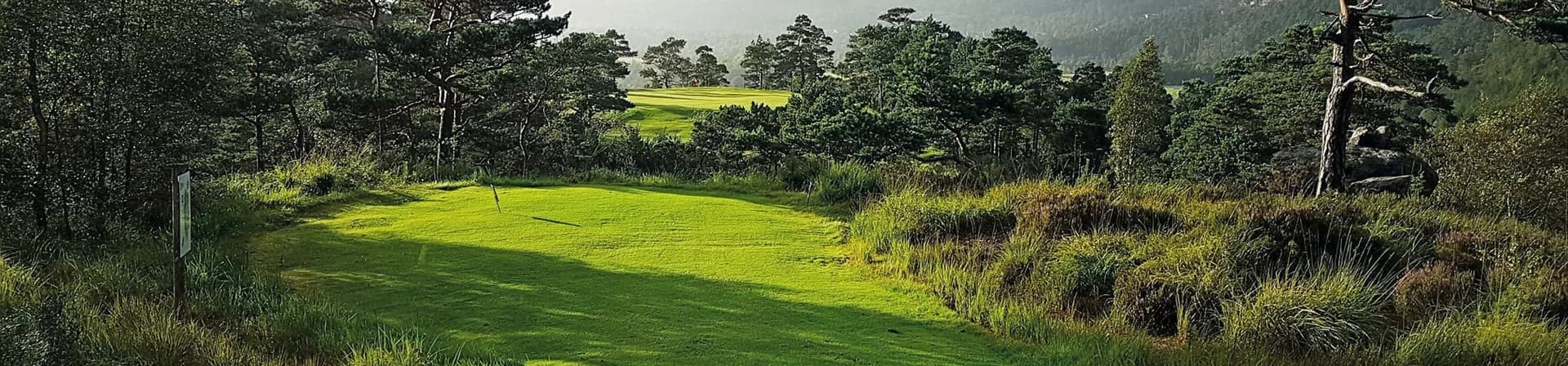 Panoramic view of Preikestolen Golf Club's 9-hole course on the road to Preikestolen