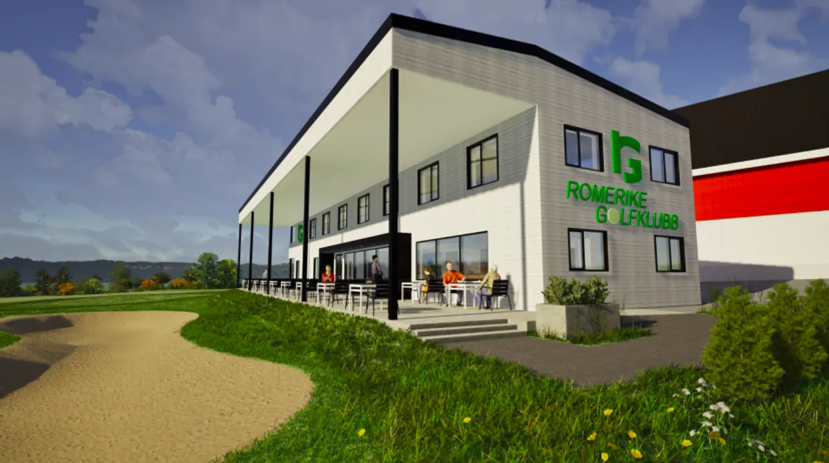 New clubhouse at Romerike Golf Club with terrace and view over the course
