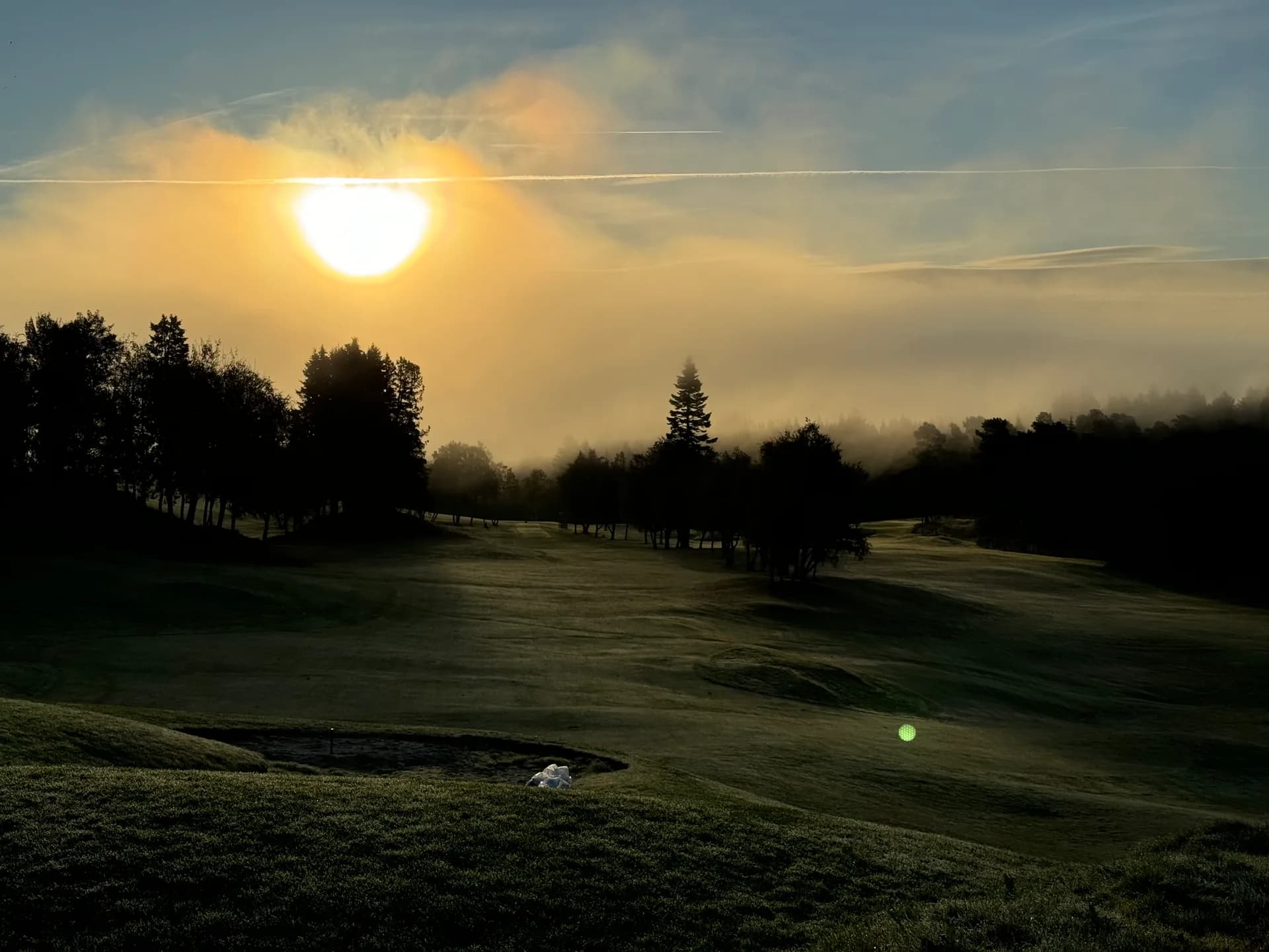 Fairway at Trondheim Golf Club in evening light with trees and forest terrain